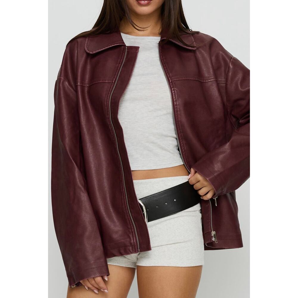 Princess Polly Napolean Faux Leather Jacket Red 12 NWI